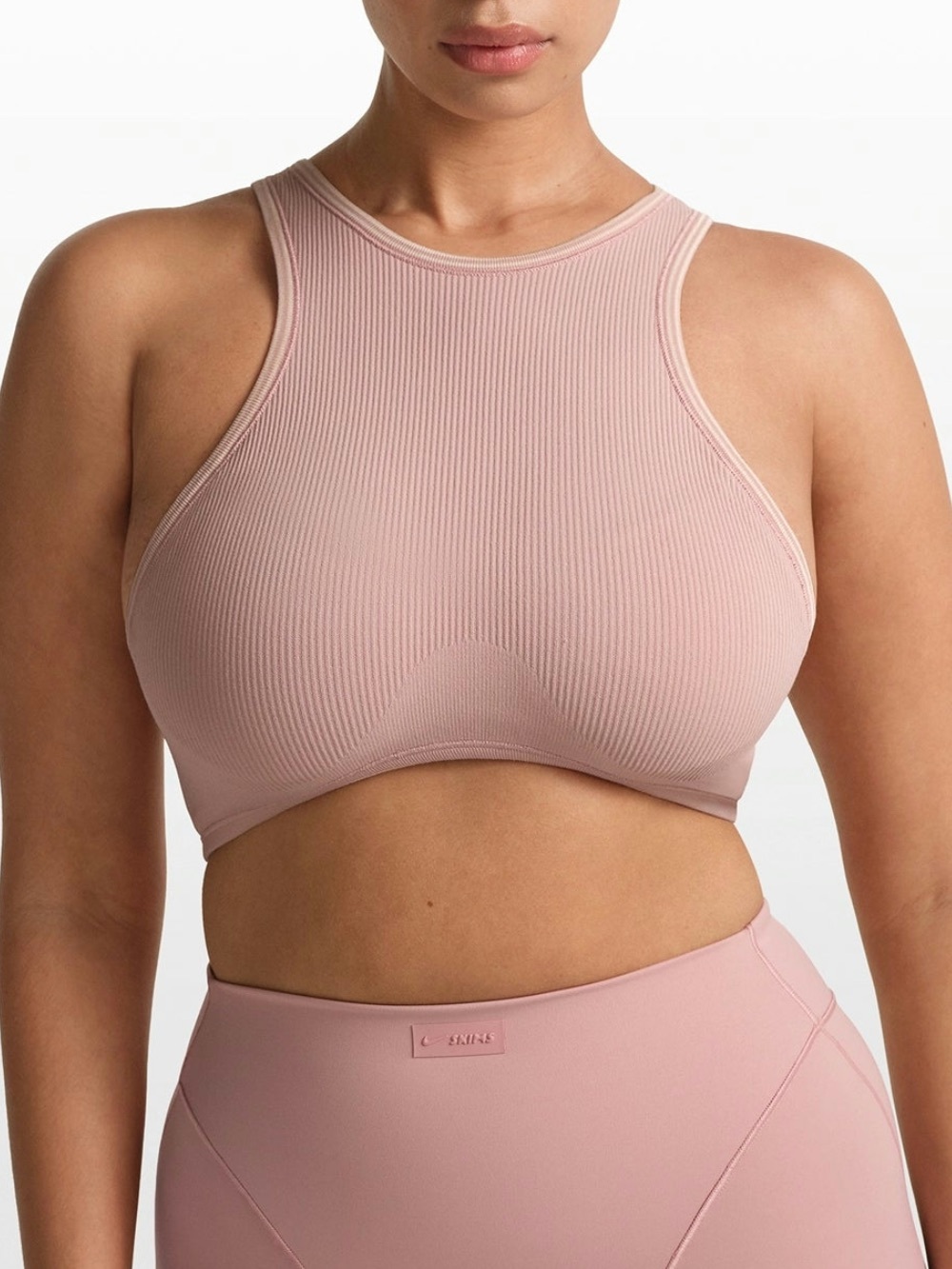 SKIMS Ribbed Seamless Racer Front High Neck Sports Bra Himalayan